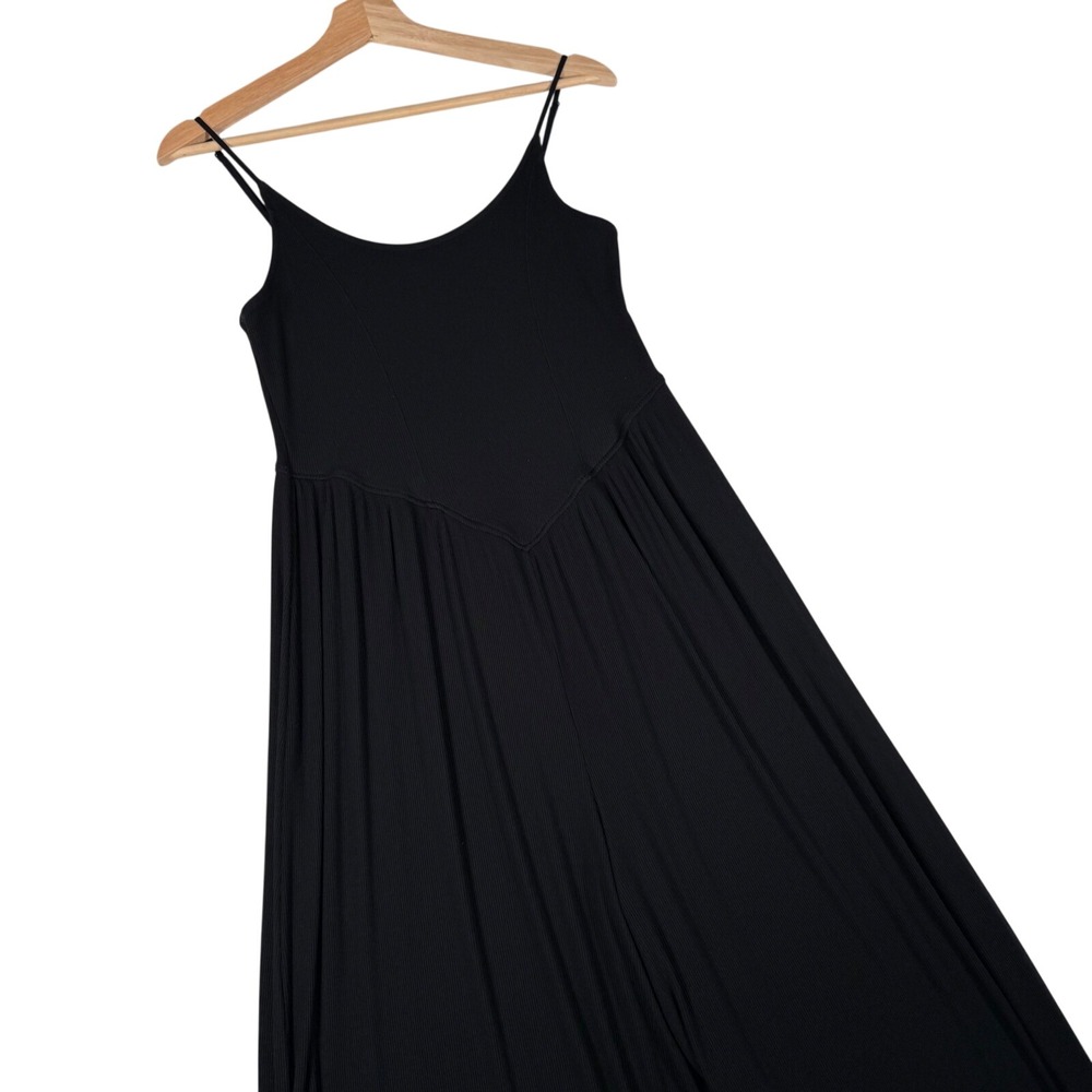 American Eagle Jumpsuit Womens L Black Ribbed Wide Leg Soft & Sexy Boho Chic
